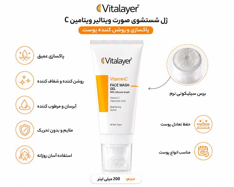 ژل شستشوی صورت ویتالیر مدل Vitamin C حجم 200 میلیلیتر