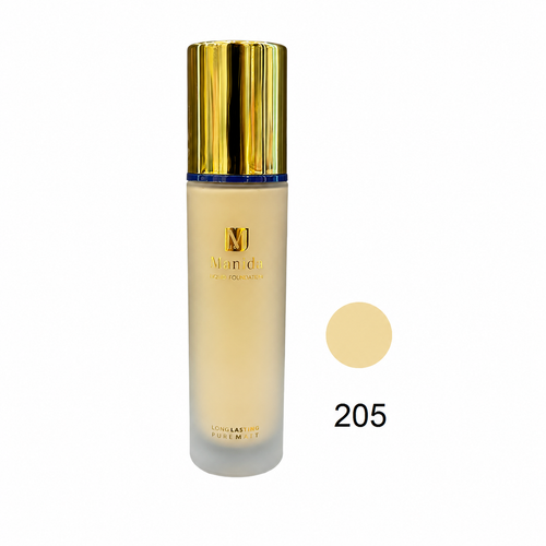 کرم پودر مایع منیدا مدل Pure Matt شماره 205 با SPF30، پوشانندگی بالا، ماندگاری طولانی، حاوی ویتامین E، روغن آرگان و عصاره آلوئهورا