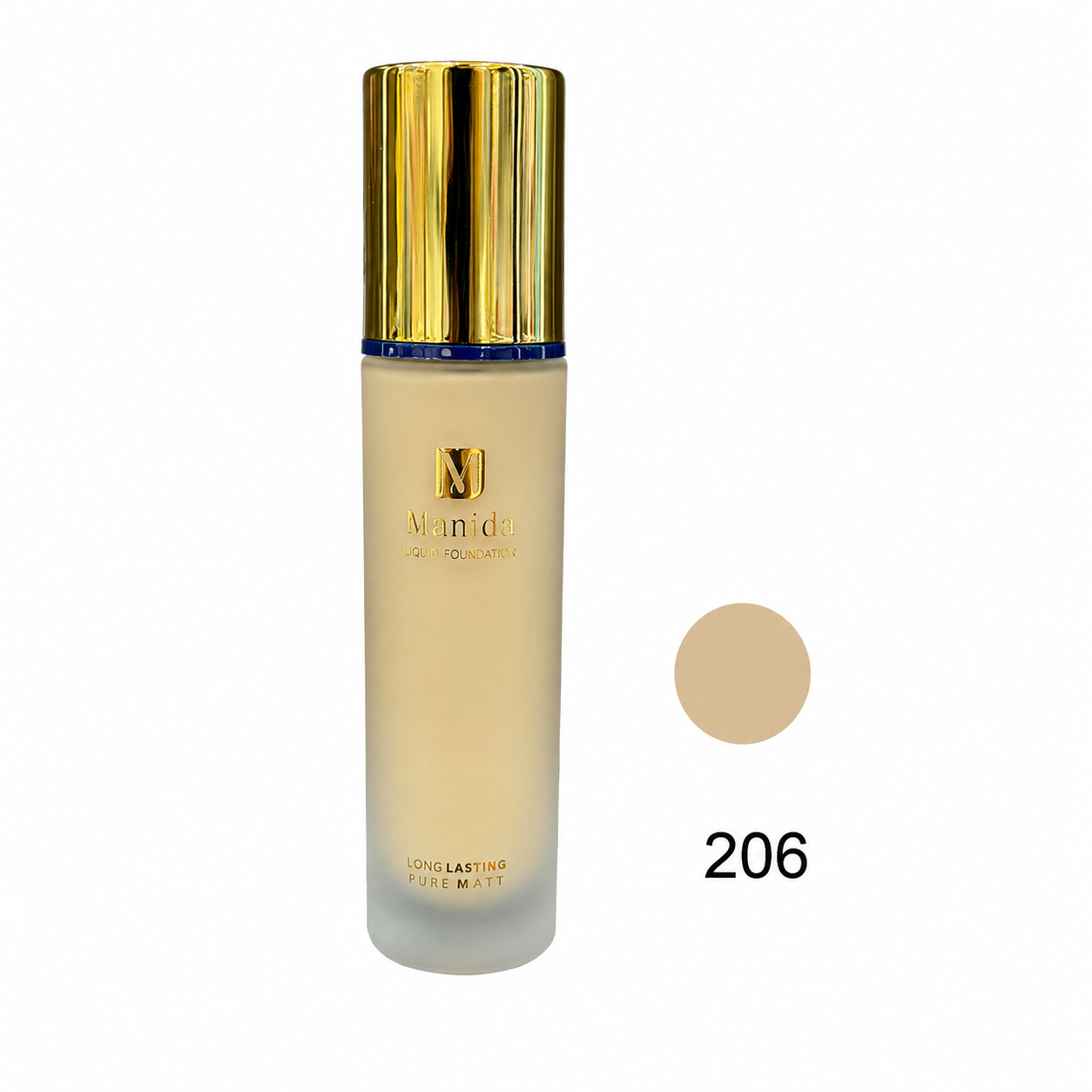 کرم پودر مایع منیدا مدل Pure Matt شماره 206 با SPF30، پوشانندگی بالا، ماندگاری طولانی، حاوی ویتامین E، روغن آرگان و عصاره آلوئه‌ورا